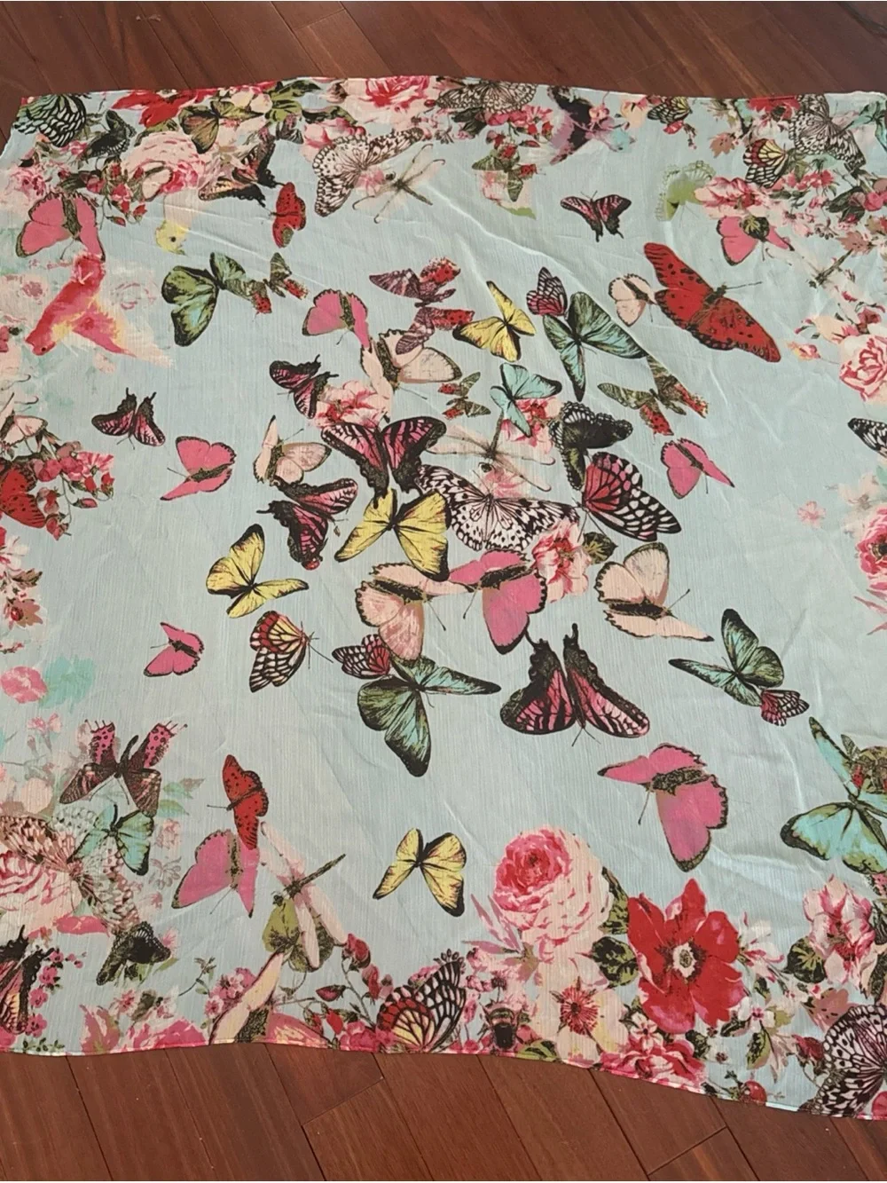 INC Women's Scarf Full Of Butterflies 46” X 46” Blue Background W Butterfly